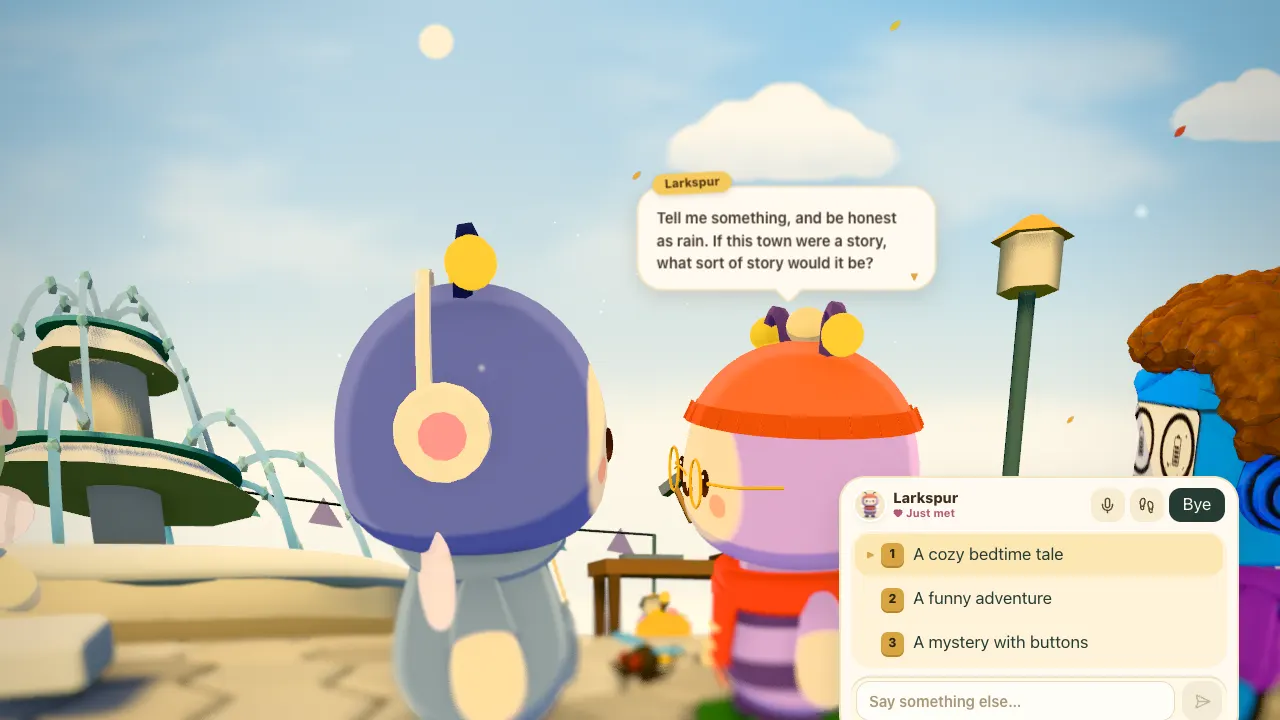 Talking with a resident, who answers in a speech bubble